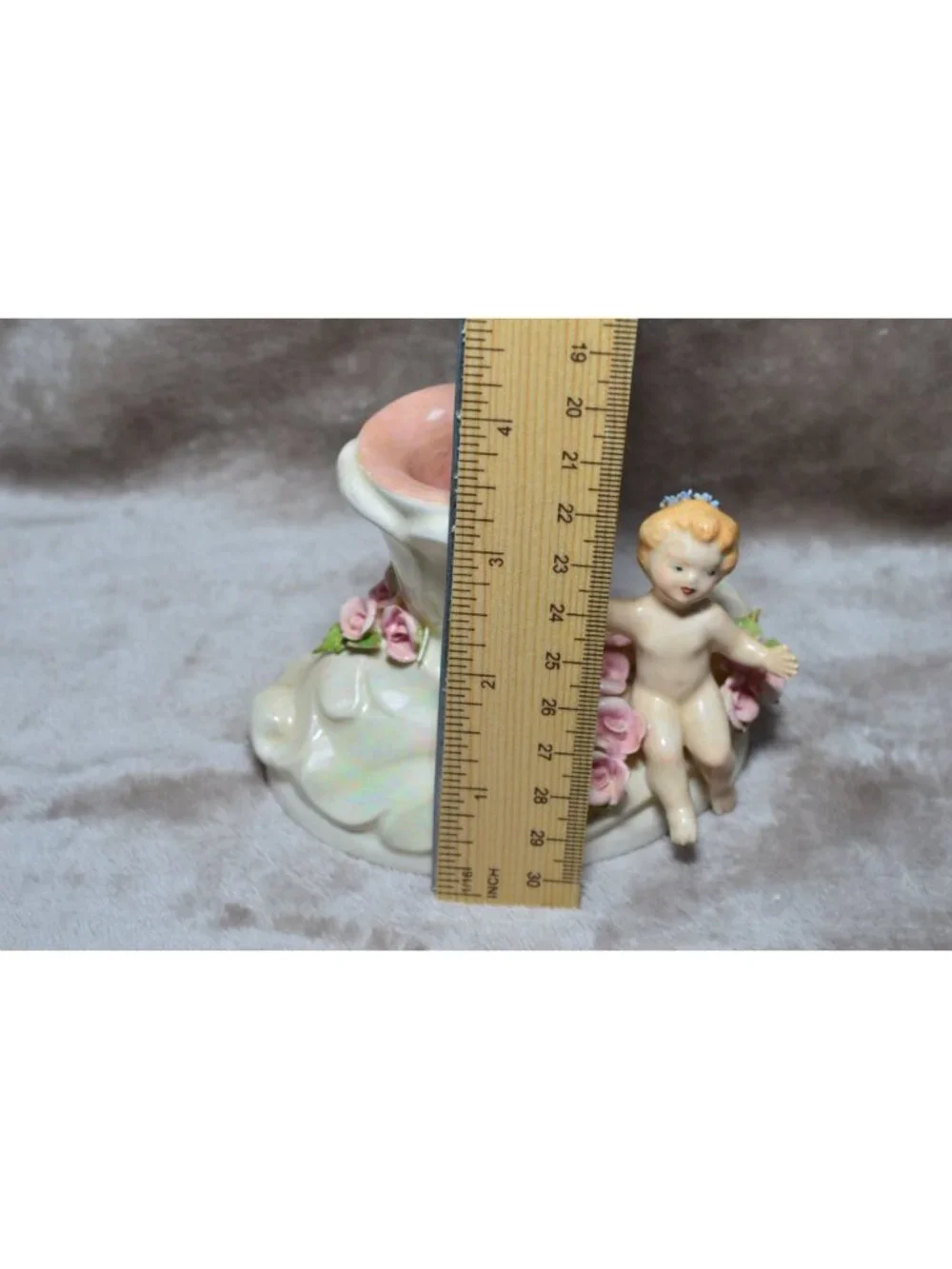 Vintage Ceramic Cherub Candle Holder Luster Cottage Coquette Shabby Chic Angel